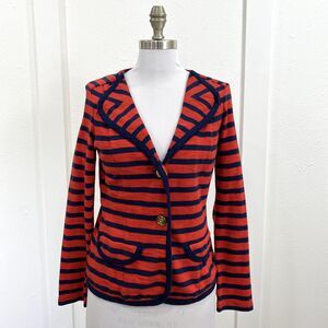 CAbi  Stripe Blazer Jacket Women's Small Red Blue Button Up Collared Yacht Club